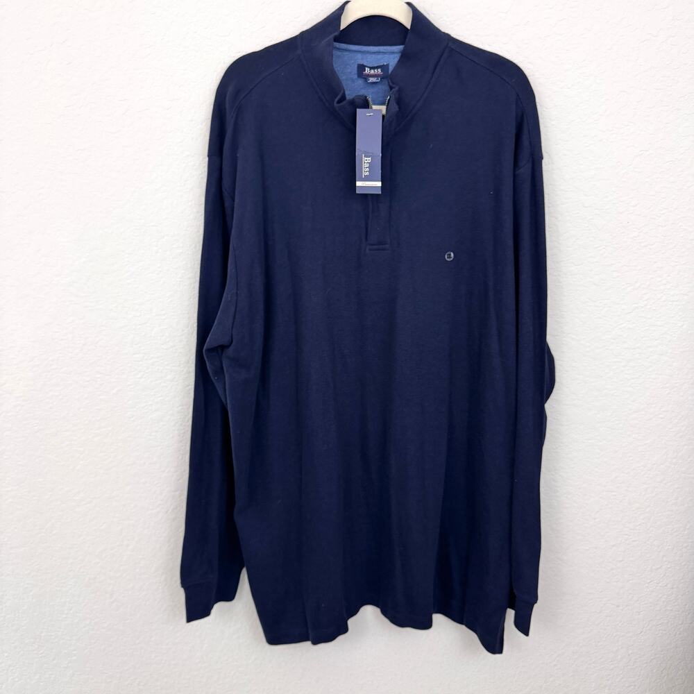 Bass Mens Knit Quarter Zip Sweater Size XXL 100% Cotton Minimal Neutral Blue